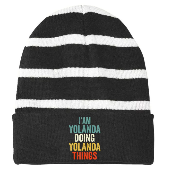 Im Yolanda Doing Yolanda Things Yolanda Personali Striped Beanie with Solid Band