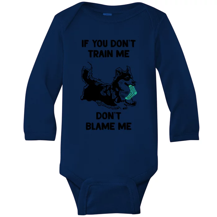 If You Don't Train Me Don't Blame Me Corgi Baby Long Sleeve Bodysuit