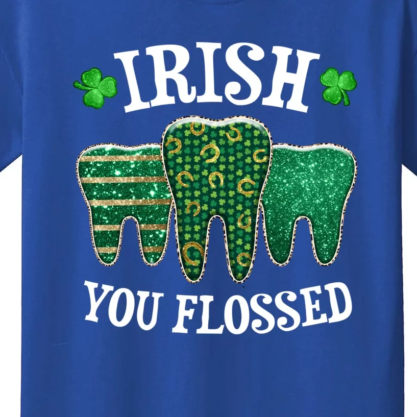 Irish You Flossed Teeth St Patricks Day Dentist Dental Squad Funny Gift Kids T-Shirt