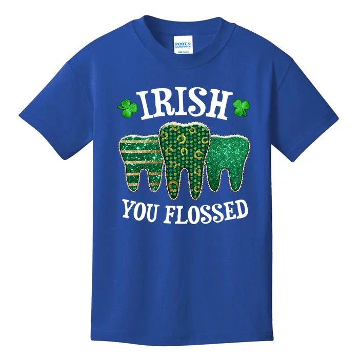 Irish You Flossed Teeth St Patricks Day Dentist Dental Squad Funny Gift Kids T-Shirt