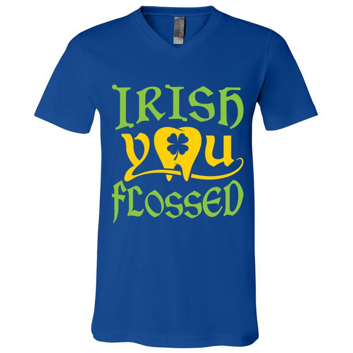 Irish You Flossed Funny St Patricks Day Dentist Dental Gift V-Neck T-Shirt