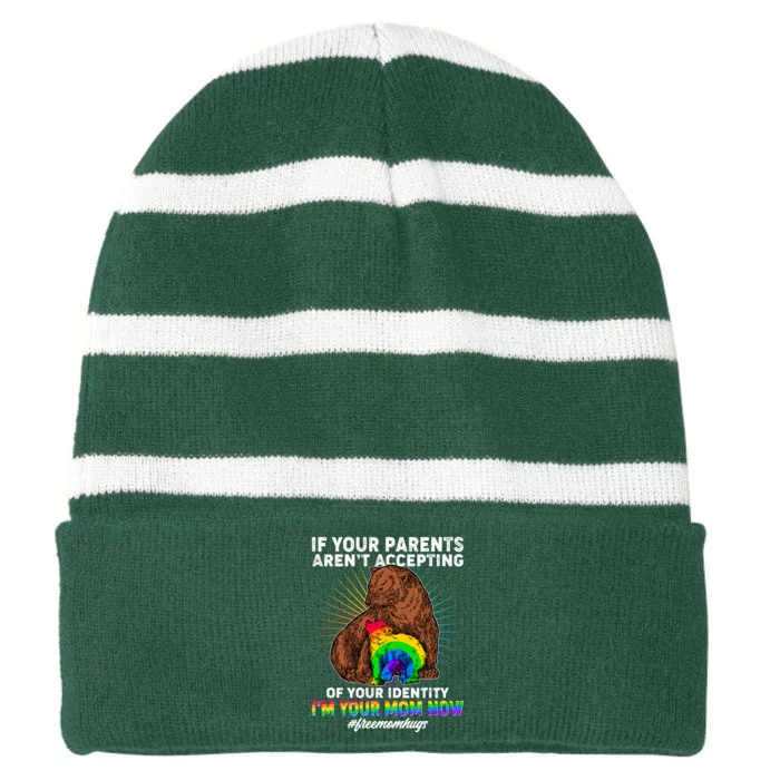 If Your Parents Aren't Accepting Of Your Identity I'm Your Mom Now #FreeMomHugs Striped Beanie with Solid Band