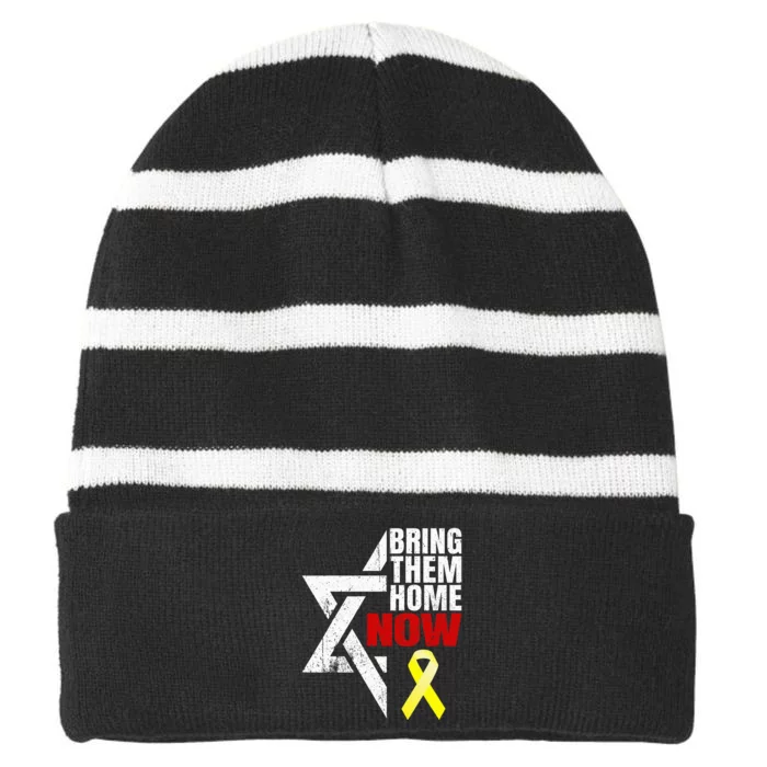 Israel Yellow Ribbon Symbol Bring Them Back Home Now Striped Beanie with Solid Band