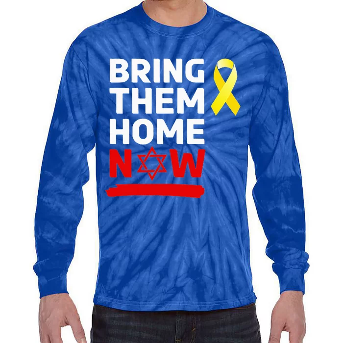 Israel Yellow Ribbon Symbol Bring Them Back Home Now Tie-Dye Long Sleeve Shirt