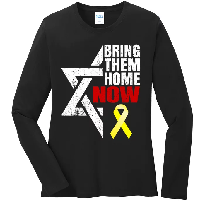 Israel Yellow Ribbon Symbol Bring Them Back Home Now Ladies Long Sleeve Shirt