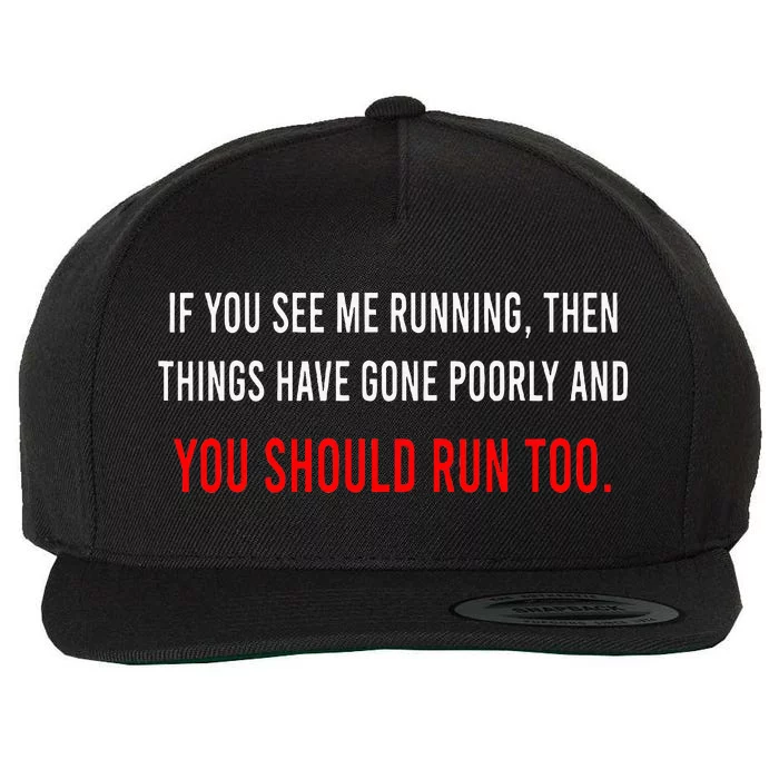 If You See Me Running Then Things Have Gone Poorly Science Wool Snapback Cap