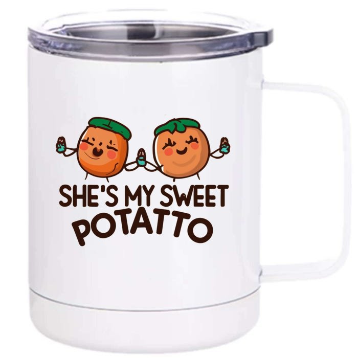 I Yam Shes My Sweet Potato Couples Funny Thanksgiving Front & Back 12oz Stainless Steel Tumbler Cup