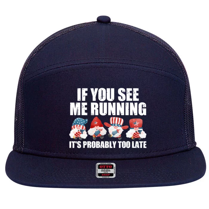 If You Sea Me Running Its Probably Fireworks Director Usa Cute Gift 7 Panel Mesh Trucker Snapback Hat