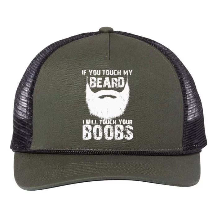 If You Touch My Beard I Will Touch Your Boobs Retro Rope Trucker Hat Cap