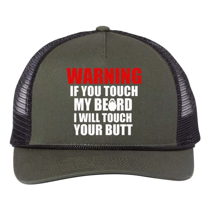 If You Touch My Beard I Will Touch Your Butt Funny Gift Retro Rope Trucker Hat Cap