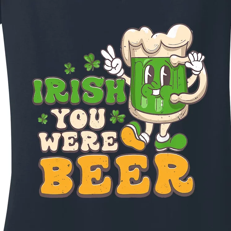 Irish You Were Beer Groovy Green Beer St Patrick's Day Women's V-Neck T-Shirt