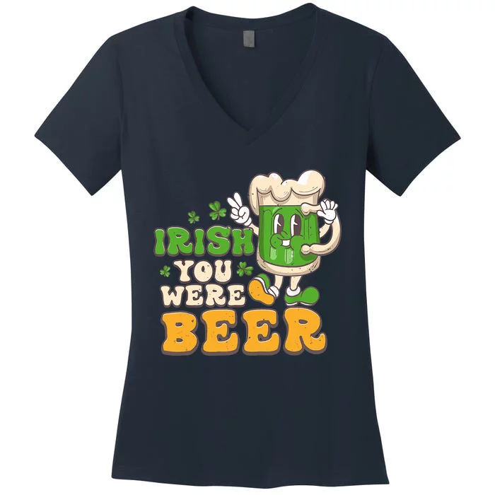 Irish You Were Beer Groovy Green Beer St Patrick's Day Women's V-Neck T-Shirt