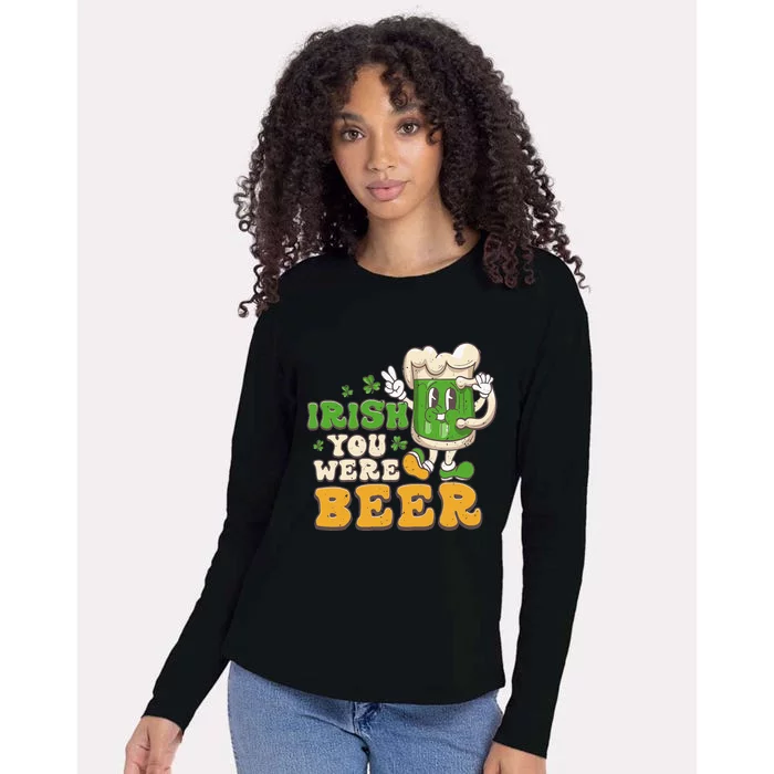 Irish You Were Beer Groovy Green Beer St Patrick's Day Womens Cotton Relaxed Long Sleeve T-Shirt