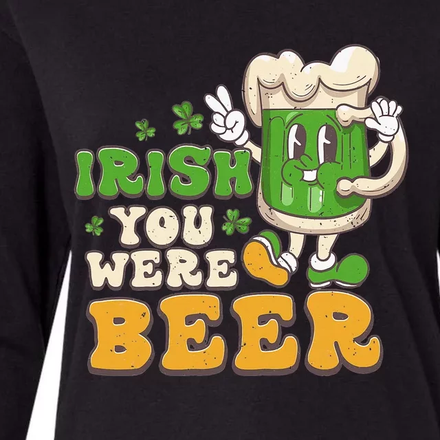 Irish You Were Beer Groovy Green Beer St Patrick's Day Womens Cotton Relaxed Long Sleeve T-Shirt