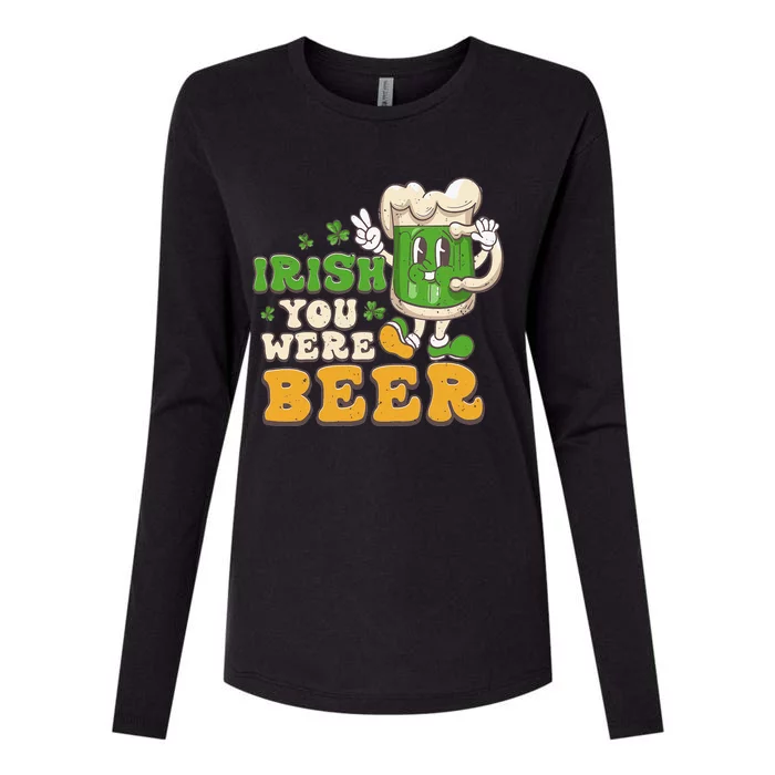 Irish You Were Beer Groovy Green Beer St Patrick's Day Womens Cotton Relaxed Long Sleeve T-Shirt