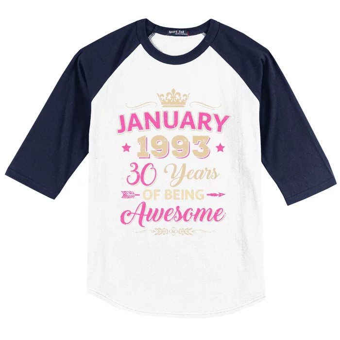 January 1993 30 Years Of Being Awesome Retro 30Th Birthday Baseball Sleeve Shirt