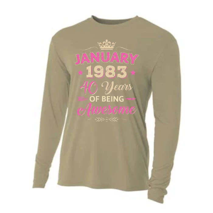 January 1983 40 Years Of Being Awesome Retro 40Th Birthday Cooling Performance Long Sleeve Crew