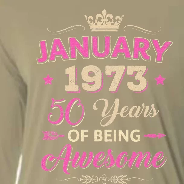 January 1973 50 Years Of Being Awesome Retro 50Th Birthday Cooling Performance Long Sleeve Crew