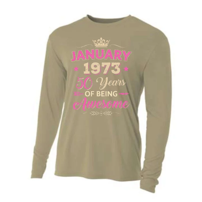 January 1973 50 Years Of Being Awesome Retro 50Th Birthday Cooling Performance Long Sleeve Crew