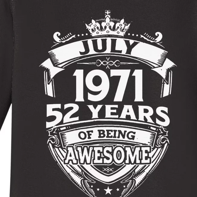 July 1971 52 Years Of Being Awesome 52nd Birthday Baby Long Sleeve Bodysuit