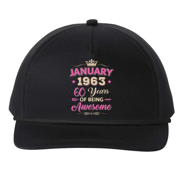 January 1963 60 Years Of Being Awesome Retro 60Th Birthday Snapback Five-Panel Rope Hat