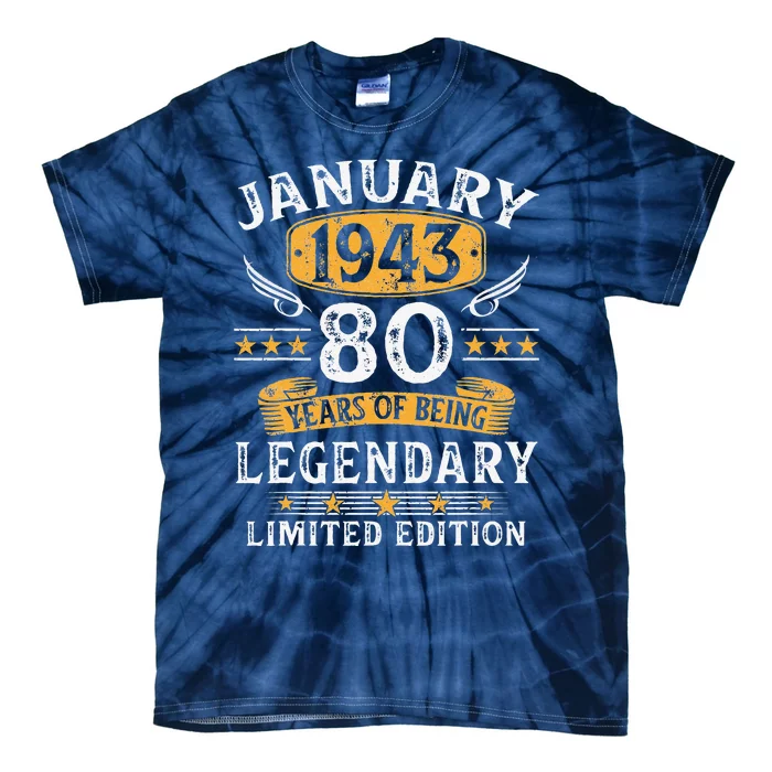 January 1943 80 Year Old Gifts Vintage 80th Birthday Tie-Dye T-Shirt