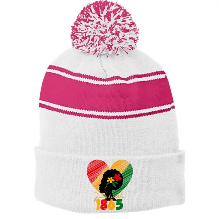 Juneteenth 1865 Black Gift History Stripe Pom Pom Beanie