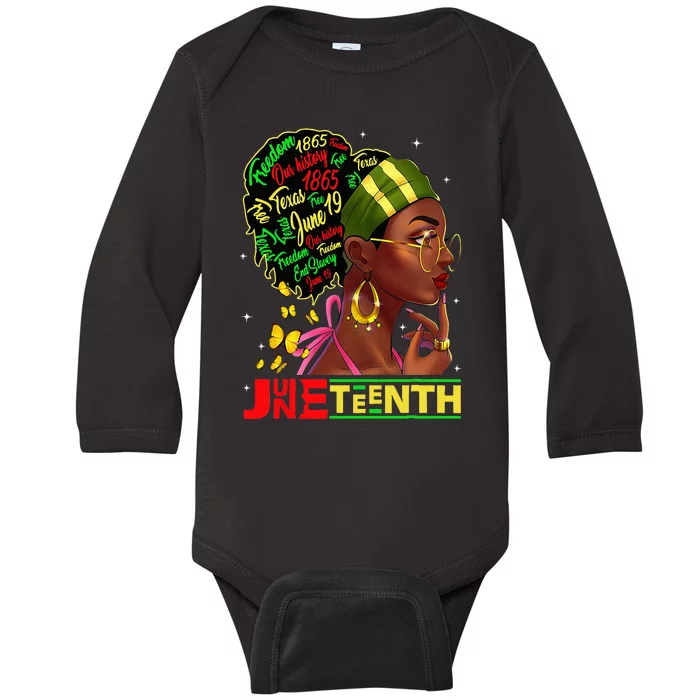 Juneteenth 1865 Black Woman Butterfly African Melanin Queen Baby Long Sleeve Bodysuit