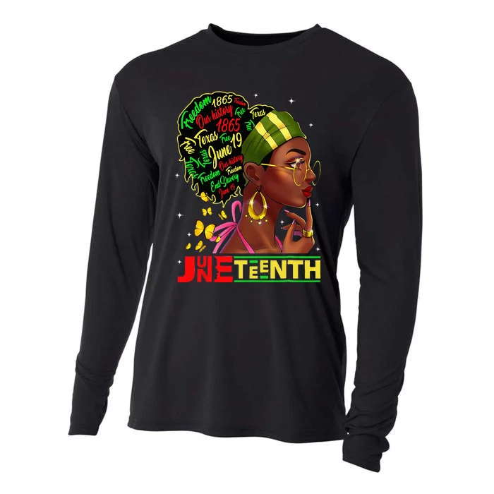 Juneteenth 1865 Black Woman Butterfly African Melanin Queen Cooling Performance Long Sleeve Crew