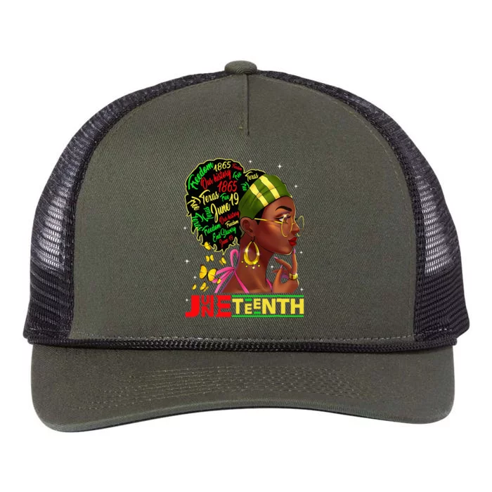 Juneteenth 1865 Black Woman Butterfly African Melanin Queen Retro Rope Trucker Hat Cap