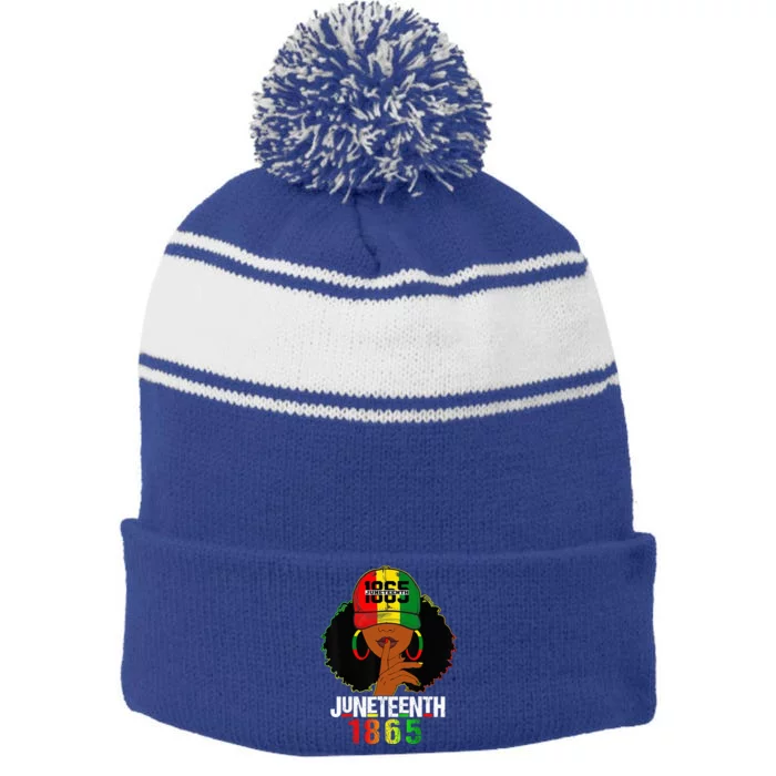 Juneteenth 1865 Celebrate Freedom Celebrating Black Wo Stripe Pom Pom Beanie