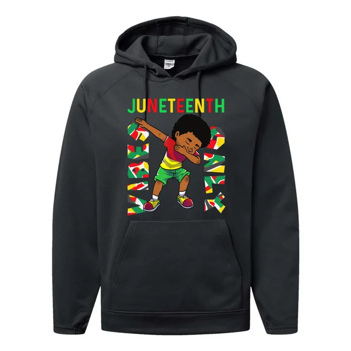 Juneteenth 1865 Dabbing Vibes Only Black African Boy Performance Fleece Hoodie