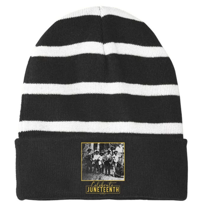 Juneteenth 1900 Emancipation Day Celebration Band Striped Beanie with Solid Band