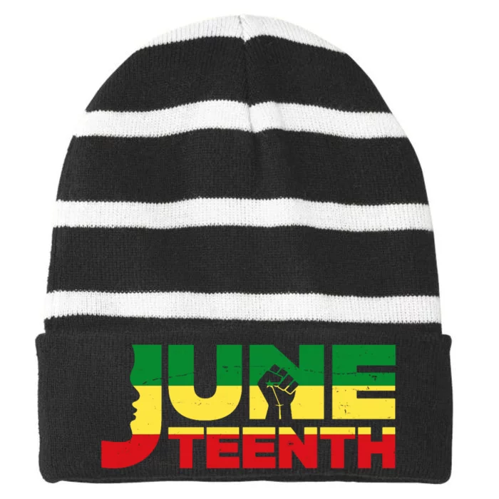 Juneteenth 1865 Freedom Black Pride Striped Beanie with Solid Band