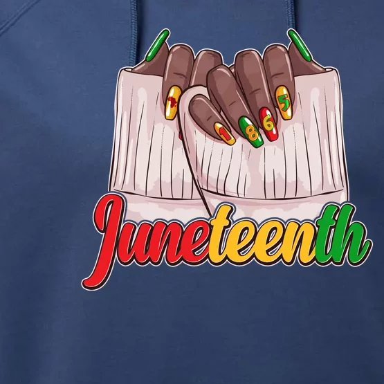 Juneteenth 1865 Finger Nails Manicure Performance Fleece Hoodie