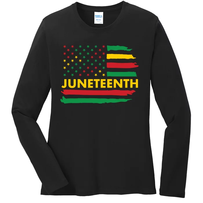 Juneteenth American Flag Ladies Long Sleeve Shirt