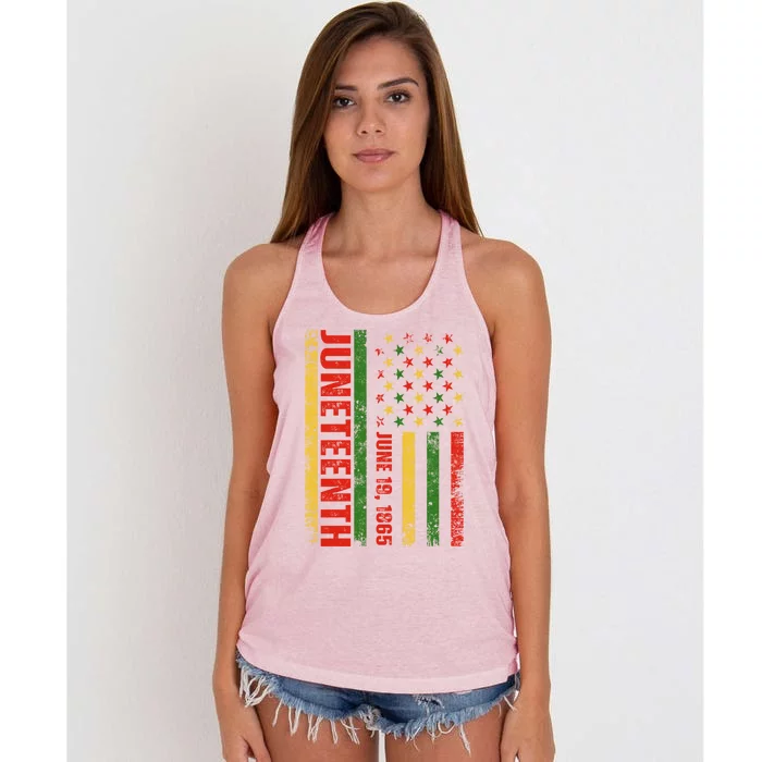 Juneteenth 1865 Melanin American Flag Black History Freedom Cute Gift Women's Knotted Racerback Tank