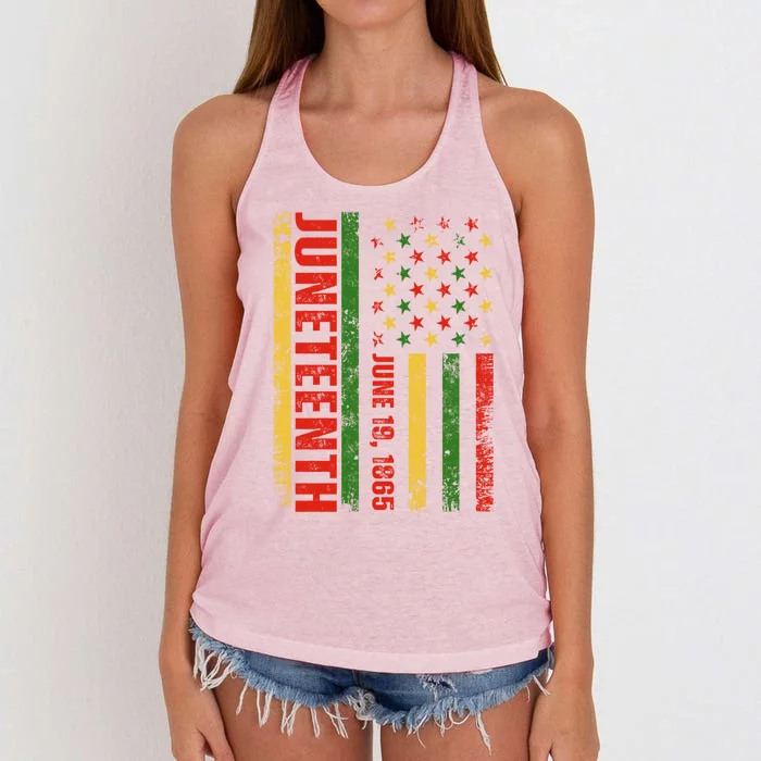 Juneteenth 1865 Melanin American Flag Black History Freedom Cute Gift Women's Knotted Racerback Tank