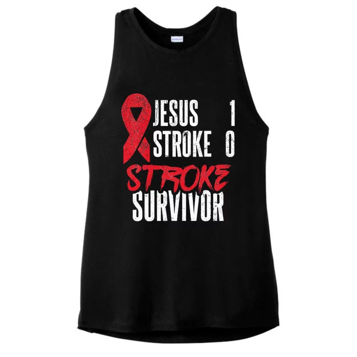 Jesus 1 Stroke 0 Stoke Awareness Stroke Survivor Ladies Tri-Blend Wicking Tank