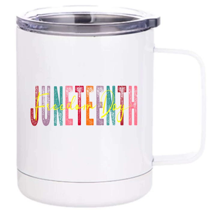 Junenth 2024 19 June 1865 Groovy Wavy Retro Art Freedom Gift Front & Back 12oz Stainless Steel Tumbler Cup