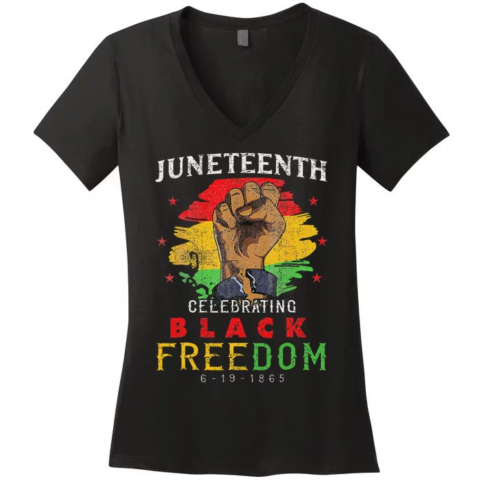 Juneteenth 2024 Black Freedom 1865 Pride Women's V-Neck T-Shirt