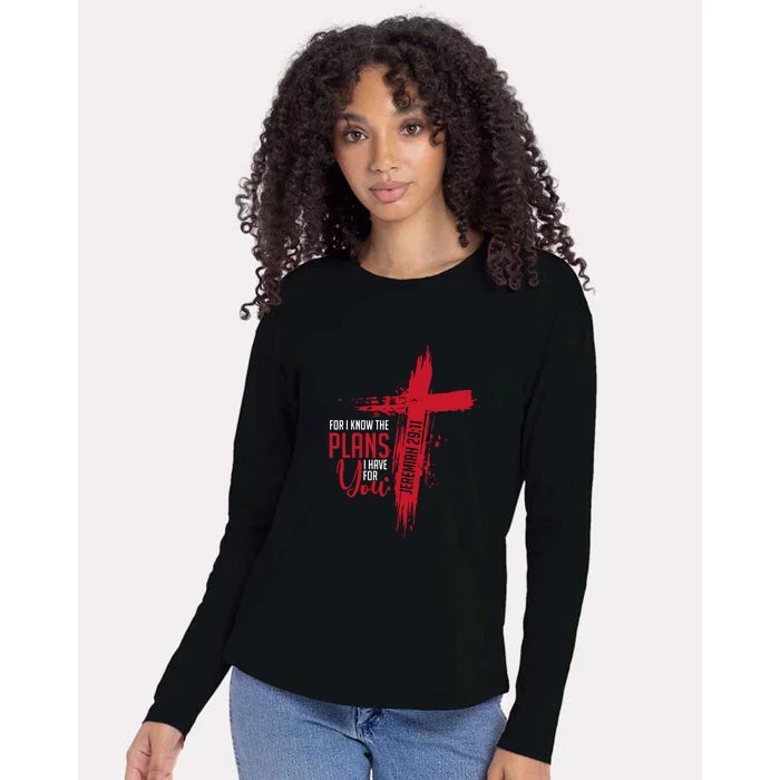 Jeremiah 2911 Christian Religious Bible Verse Cross Womens Cotton Relaxed Long Sleeve T-Shirt