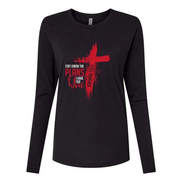 Jeremiah 2911 Christian Religious Bible Verse Cross Womens Cotton Relaxed Long Sleeve T-Shirt