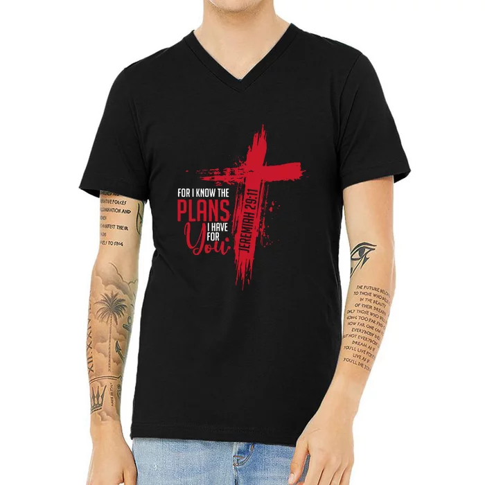 Jeremiah 2911 Christian Religious Bible Verse Cross V-Neck T-Shirt