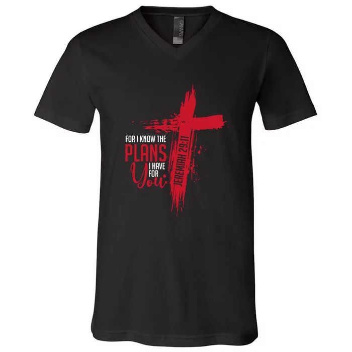 Jeremiah 2911 Christian Religious Bible Verse Cross V-Neck T-Shirt