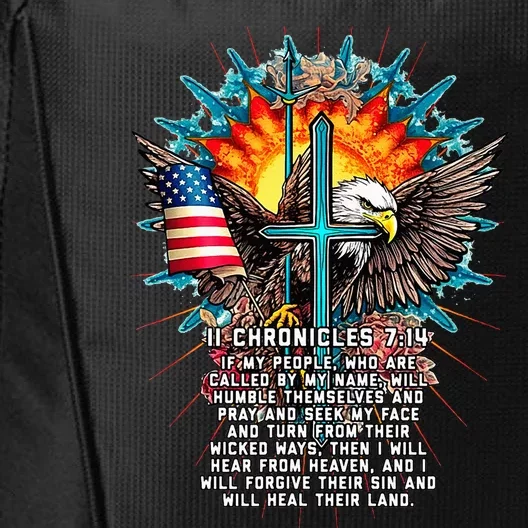 Jesus 2 Chronicles 714 Cross USA Flag American Bible Verse City Backpack