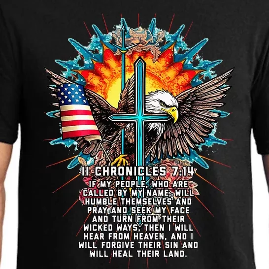 Jesus 2 Chronicles 714 Cross USA Flag American Bible Verse Pajama Set