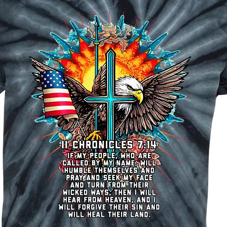 Jesus 2 Chronicles 714 Cross USA Flag American Bible Verse Kids Tie-Dye T-Shirt