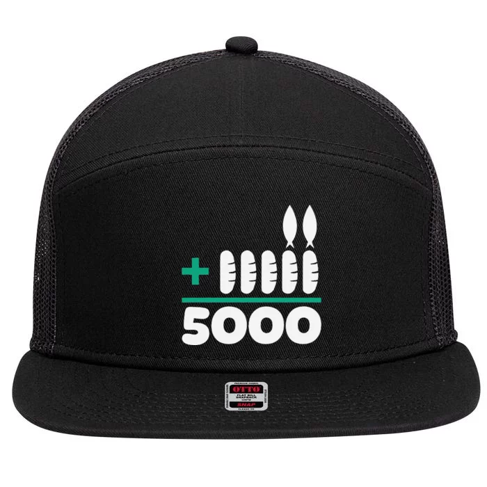 Jesus 2 Fishes 5 Breads 5000 Fed 7 Panel Mesh Trucker Snapback Hat