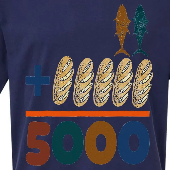 Jesus 2 Fishes 5 Breads 5000 Fed Sueded Cloud Jersey T-Shirt